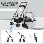 Cochecito para mascotas para perros medianos y pequeños – Cochecito plegable de 4 ruedas con cesta de almacenamiento, transportador para perros y gatos, asa ajustable, transportador plegable para cachorros adecuado para viajar con gatos y perros (gris)
