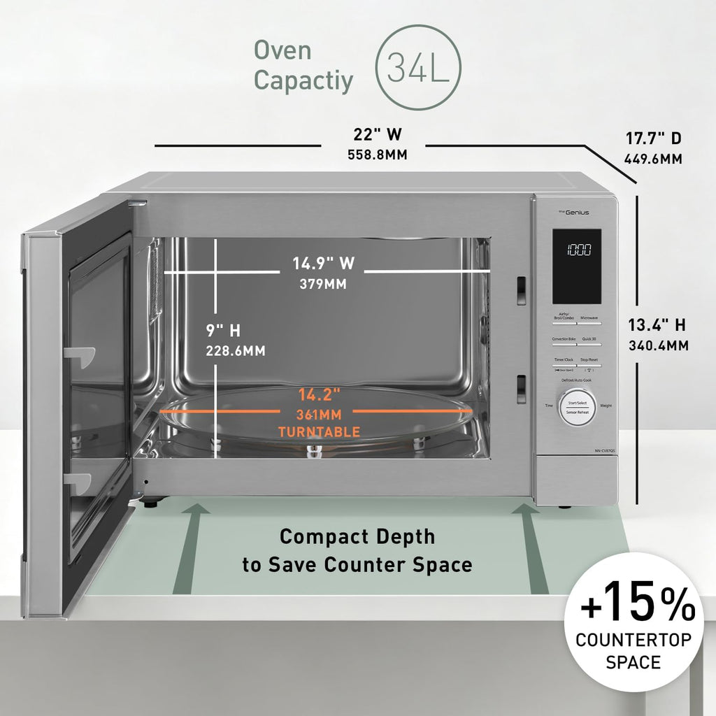 Panasonic HomeChef - Combo de freidora de aire para microondas 4 en 1, ahorro de tiempo, 20 presets + recetas vinculadas a la aplicación, inversor de 1000 W, 1.2 pies cúbicos