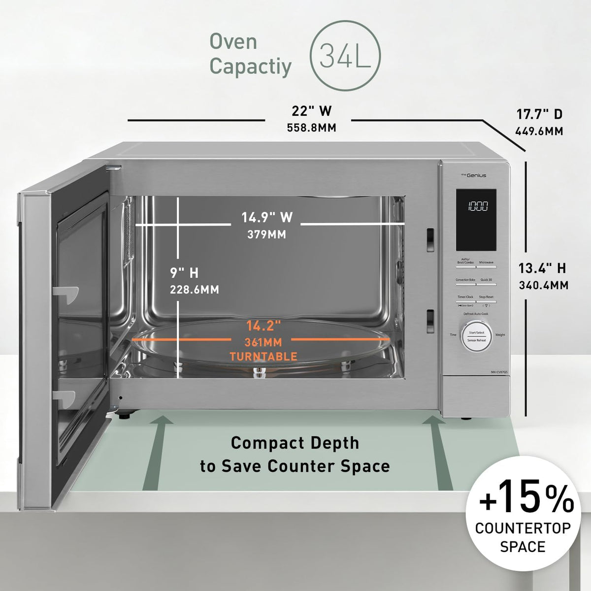 Panasonic HomeChef - Combo de freidora de aire para microondas 4 en 1, ahorro de tiempo, 20 presets + recetas vinculadas a la aplicación, inversor de 1000 W, 1.2 pies cúbicos
