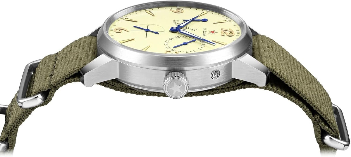 SEAKOSS Reloj piloto vintage inspirado en 1963 de 1.575 in para hombre, reloj de pulsera mecánico automático con movimiento Seagull ST1780, indicador de reserva de marcha, visualización de la fecha