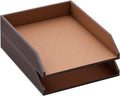 Bandeja de cuero para cartas, organizador de escritorio apilable para suministros de oficina, papel, archivo, revista, organización de oficina perfecta para escritorio (marrón-2 niveles)