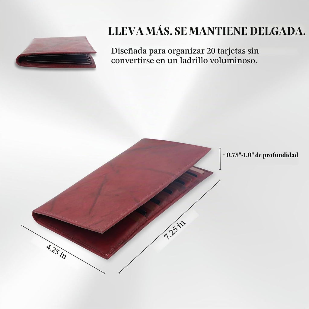 Cartera de 20 tarjetas para hombre, tarjetero largo de piel RFID, color