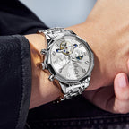 Reloj OLEVS Skeleton para Hombre Automático de Negocios Lujo con Diamante, Reloj Automático de Carga, Reloj de Pulsera con Calendario de Acero Inoxidable