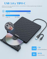 ORIGBELIE - Unidad externa de CD\/DVD para portátil, USB 3.0 tipo C...