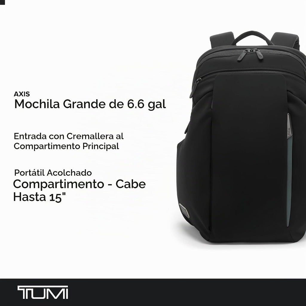 TUMI Axis Mochila grande de 25 litros, se adapta a portátiles de hasta 15