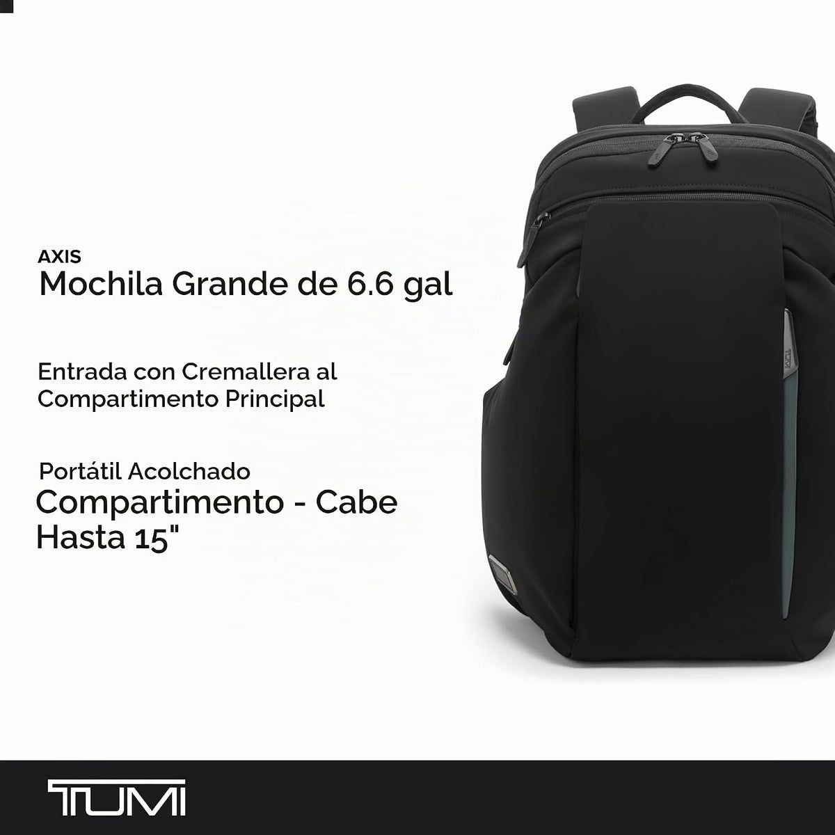 TUMI Axis Mochila grande de 25 litros, se adapta a portátiles de hasta 15