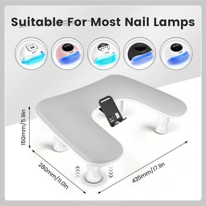 JODSONE Reposabrazos en forma de U gris para técnicos de uñas con s...