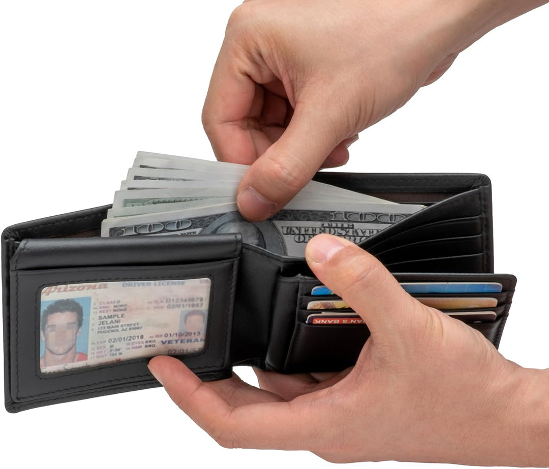 Billetera de cuero plegable para hombre, de gran capacidad, bloqueo...