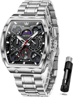 OLEVS Relojes para Hombre Multifuncionales de Negocios, Estilo Cuadrado, Acero Inoxidable, Resistente al Agua, Luz Luminosa, Lujo Casual, Pulsera para Hombre