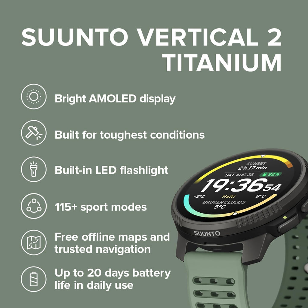 Reloj deportivo GPS SUUNTO Vertical 2, pantalla AMOLED de 1.5”, 115+ modos deportivos, Sage Ti