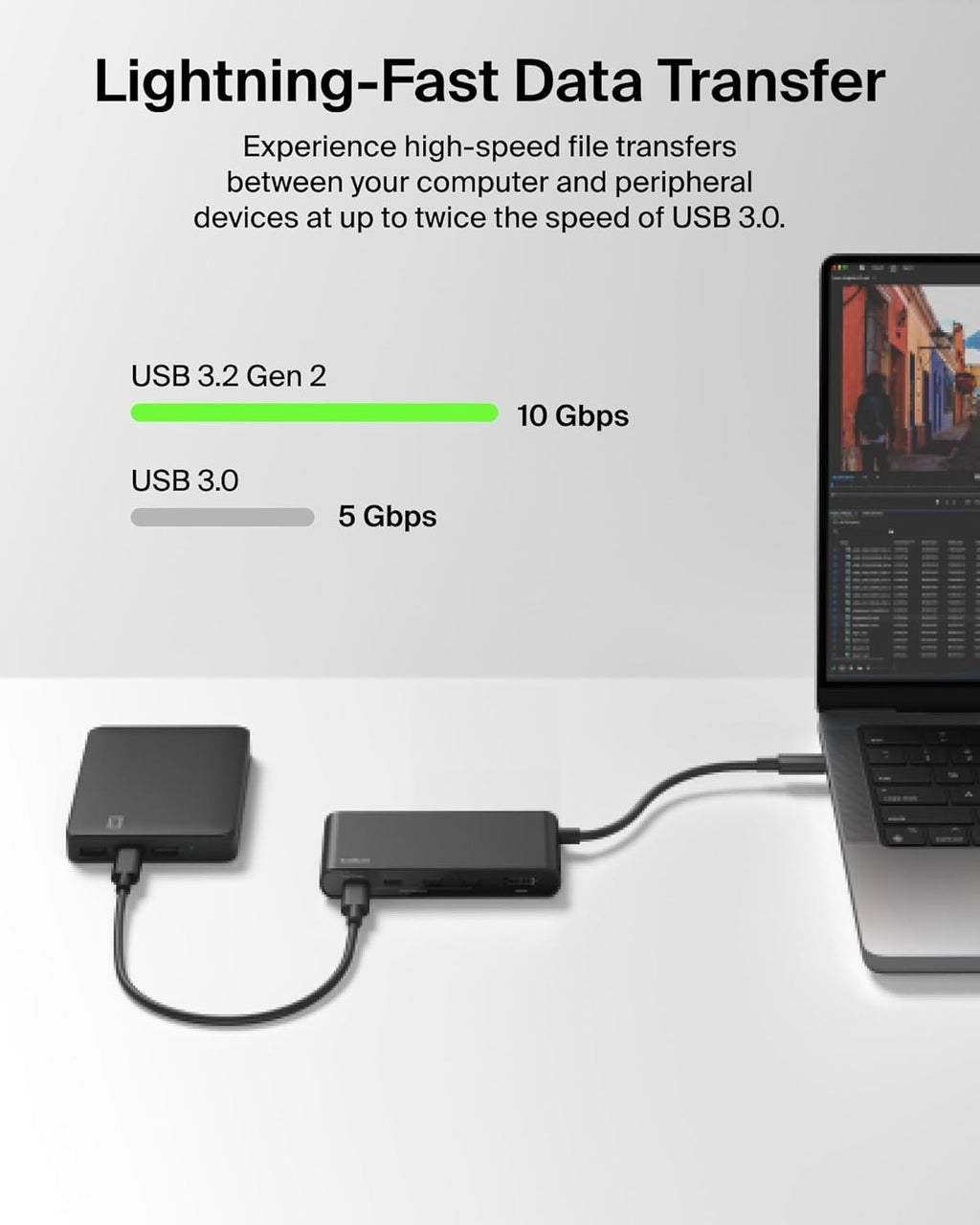 Belkin USB C Hub, Hub de 5 puertos con pantalla HDMI 4K a 60Hz, entrega de alimentación de 100W, transferencia rápida de datos 10Gbps, adaptador multipuerto USB C - Compatible con MacBook, iPad Pro