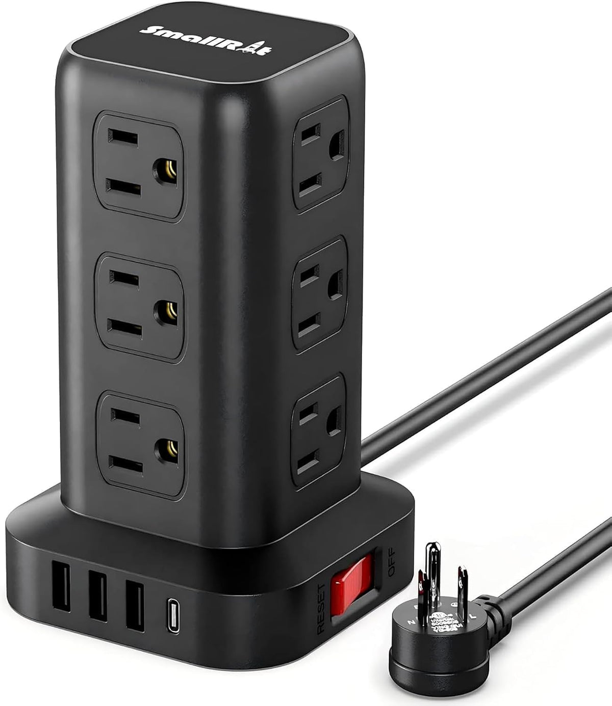 Cable de extensión con múltiples tomas, torre de regleta de alimentación SMALLRT con 12 salidas de CA, 4 USB, cable de extensión de 6.5 pies para el hogar, dormitorio, suministros de oficina