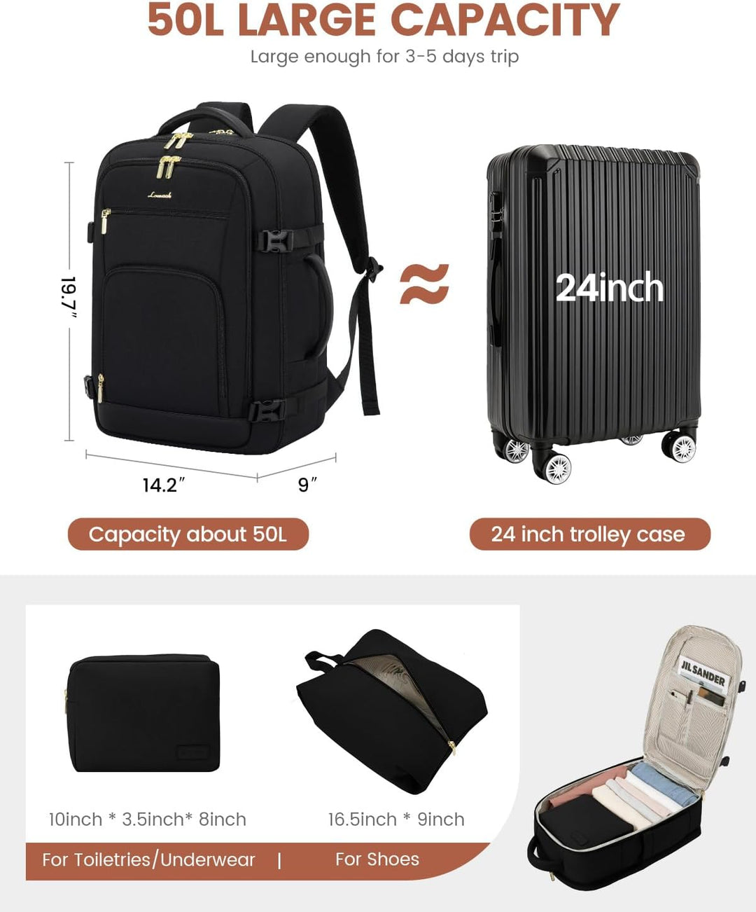 LOVEVOOK Mochila de viaje para mujer y hombre