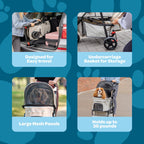 Carlson Pet Products Stroller, Incluye Rueda Delantera Giratoria de 360 Grados, Frenos en las Ruedas Traseras, ribete Reflectante, Paneles de Malla, Paraguas y Cabina de Malla, Caqui