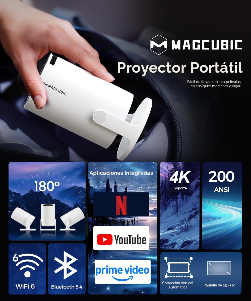 Magcubic HY300PRO Mini proyector con WiFi y Bluetooth, soporte 4K i...