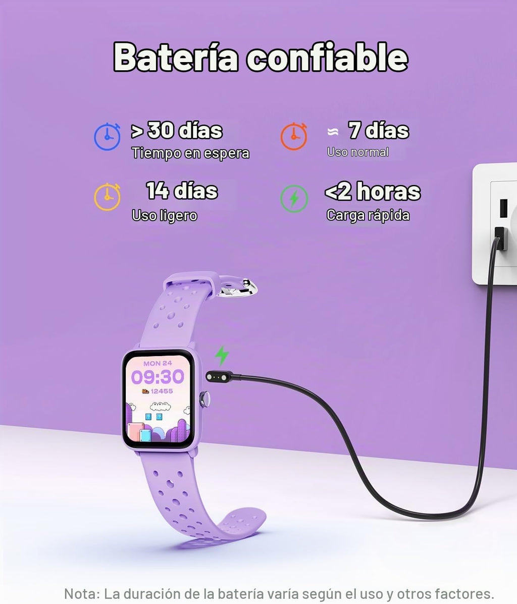 BIGGERFIVE Reloj inteligente para niños sin aplicación, podómetro, ritmo cardíaco, impermeable 5 ATM, monitor de sueño, contador de pasos de calorías, juegos, reloj despertador para niñas de 5 a 14, lila poroso