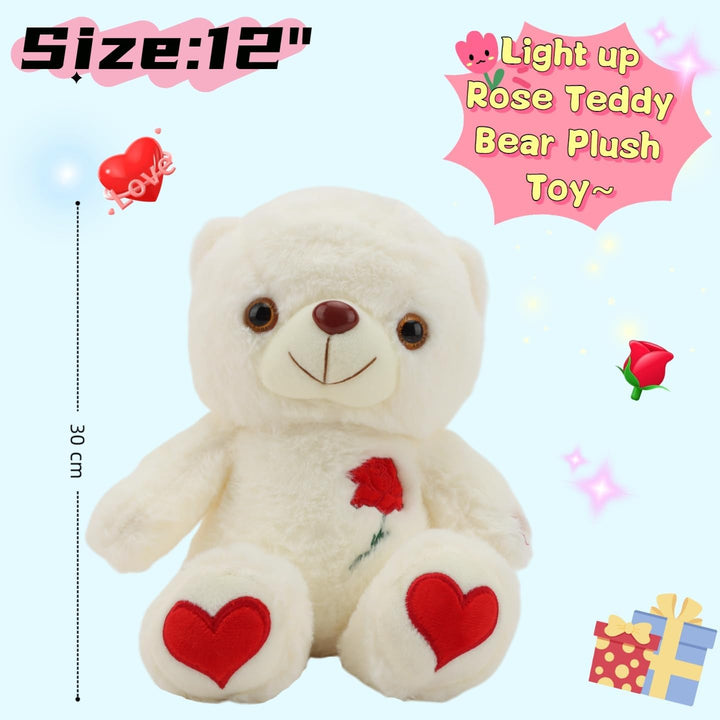 unsnurnoch Oso de peluche iluminado de 12 pulgadas, rosa blanca bri...