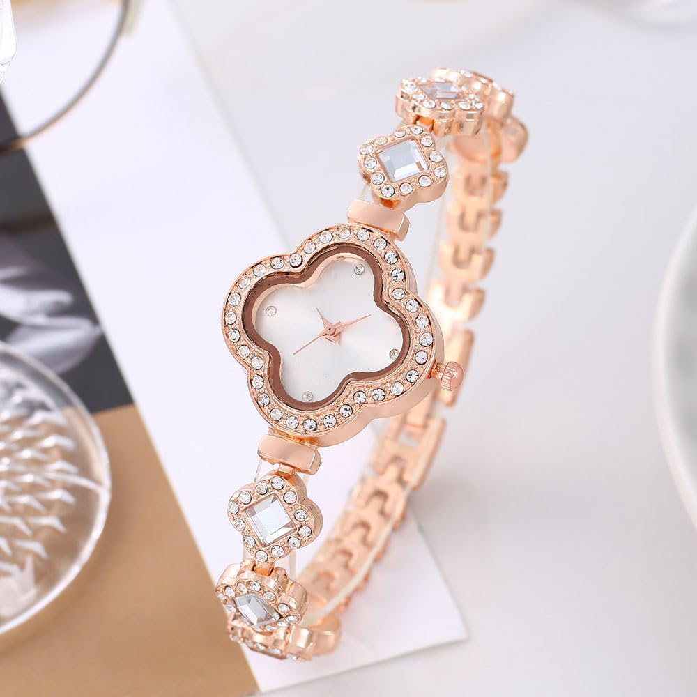 ADSBIAOYE Relojes de pulsera de lujo para mujer, reloj de pulsera de diamantes de oro rosa, reloj de cuarzo para mujer, regalo