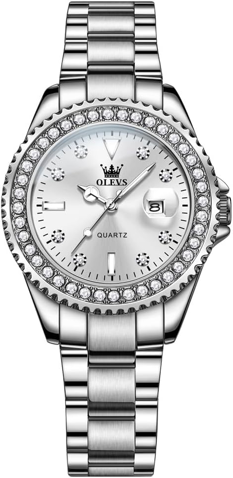 OLEVS Reloj para Mujer Plateado de Acero Inoxidable Elegante Analógico Lúmenes Visibles