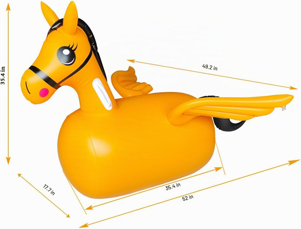 ZHUYNXIR - Juguete inflable de unicornio inflable para niños a partir de 3 años, equipo de juego de salto para interiores y exteriores con mango y alas, divertido caballo animoso de actividad física