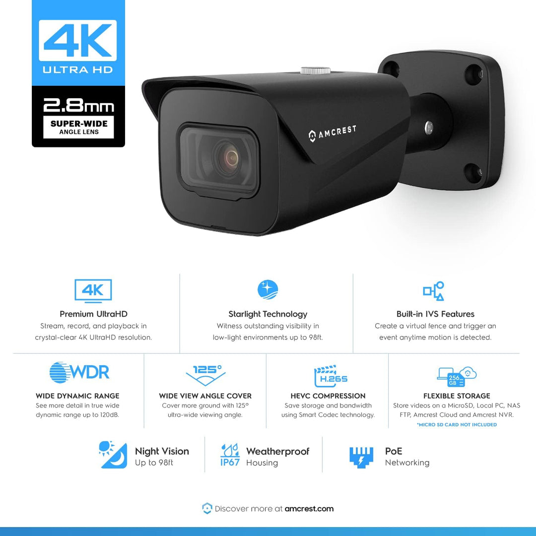 Amcrest Sistema de cámara de seguridad 4K con NVR PoE 4K 8CH, (4) c...