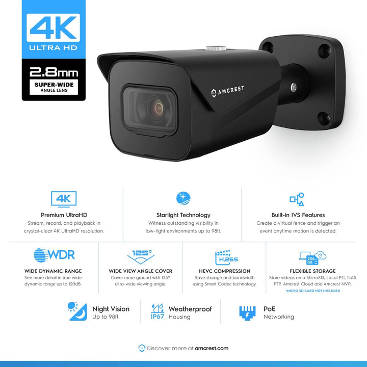 Amcrest Sistema de cámara de seguridad 4K con NVR PoE 4K 8CH, (4) c...