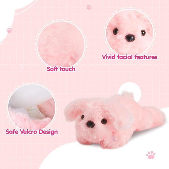 WEWILL - Cachorro rosa de peluche con luces LED de 10 pulgadas, con...