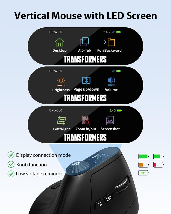 Transformers Ratón Vertical Ergonómico con Pantalla LED y Control d...