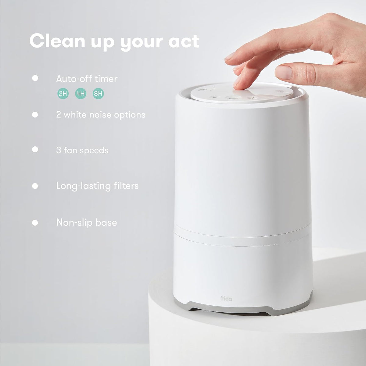 Frida Baby 3-en-1 Purificador de Aire para Bebés para Alivio de Alergias, Máquina de Sonido para Dormir + Luz Nocturna, Purificador con Filtro HEPA para Dormitorio con 3 Velocidades de Ventilador
