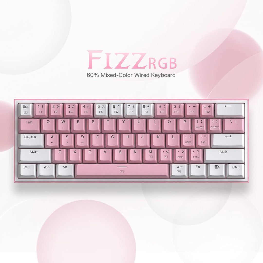 Redragon K617 Fizz 60% teclado con cable para juegos RGB, teclado m...