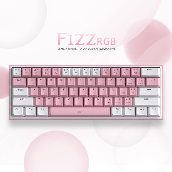 Redragon K617 Fizz 60% teclado con cable para juegos RGB, teclado m...