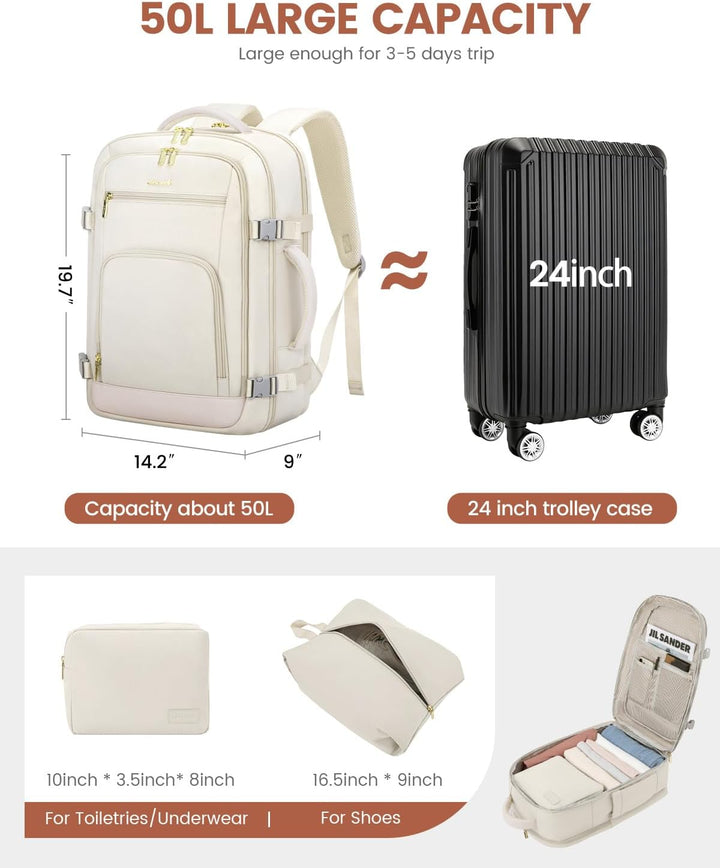 LOVEVOOK Mochila de viaje para mujer y hombre, Beige, Mochilas de v...