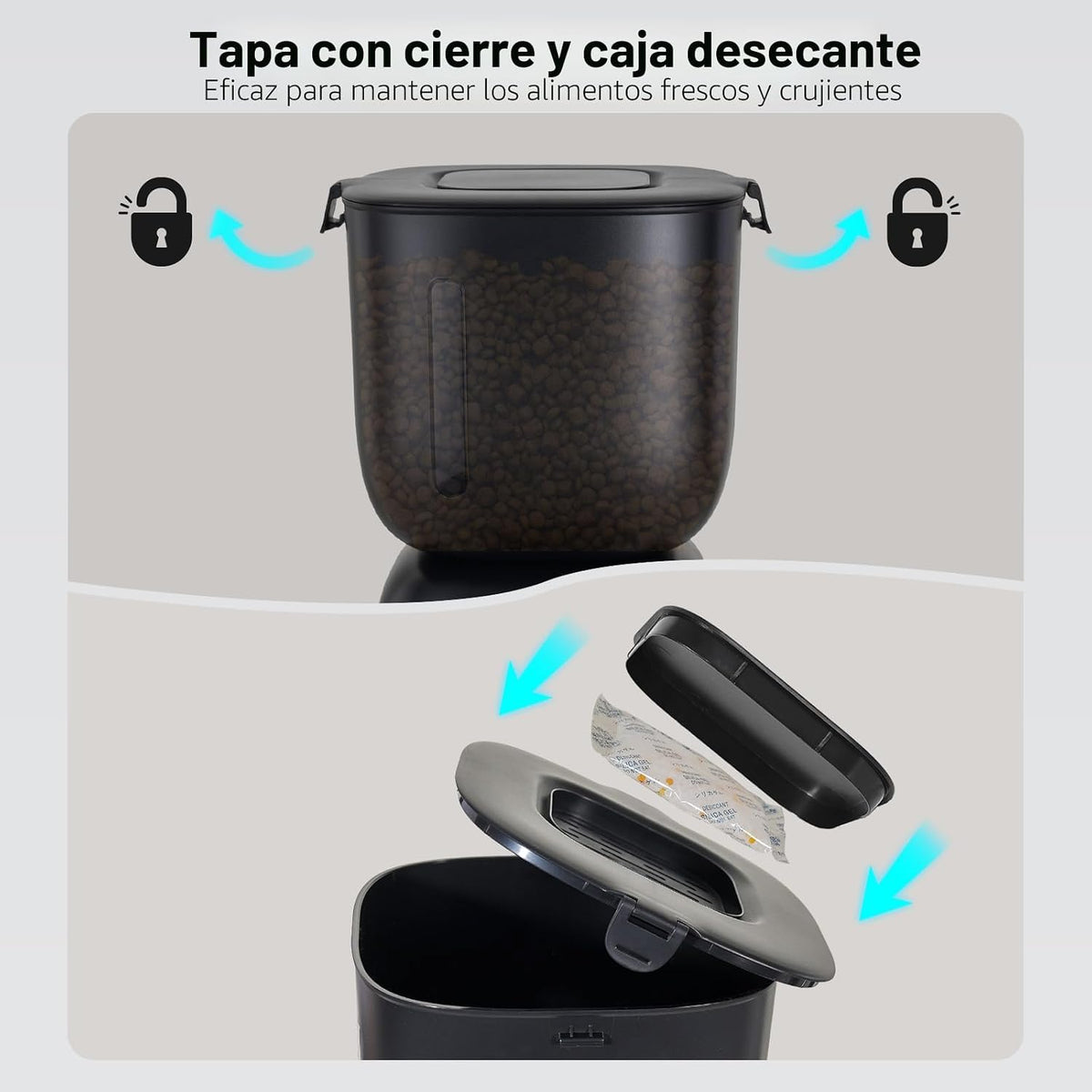 Alimentador automático para gatos y dispensador de agua FW1, dispensador de comida para gatos con cable o batería, temporizador, alimentador para mascotas con tapa de cierre, bolsa desecante, control
