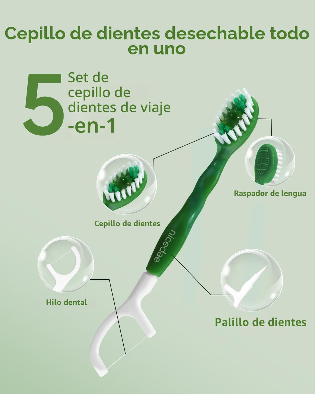 nicedae 60Ct Mini cepillo de dientes desechable de viaje a granel c...