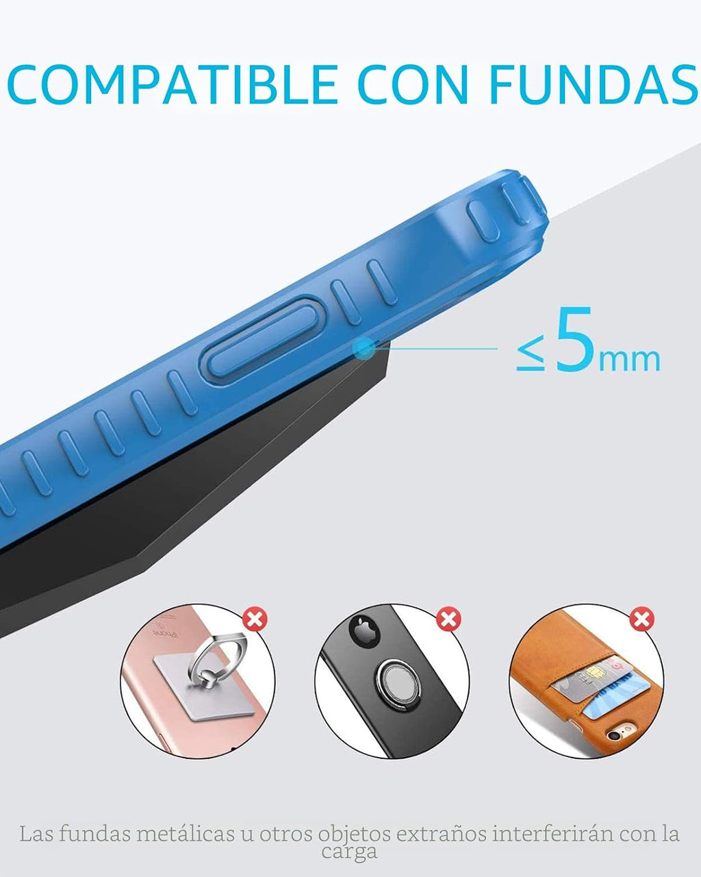 NANAMI Cargador inalámbrico rápido con cargador de teléfono USB, soporte de carga certificado Qi con adaptador QC3.0 7.5W compatible con iPhone 15/14/13/12/11, 10W para Samsung Galaxy