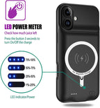Funda de carga inalámbrica para iPhone 16, 10000mAh de alta capacidad, portátil, recargable, funda protectora de batería extendida, carga inalámbrica Qi con iPhone 16 (6.1 pulgadas) Funda de cargador de batería extendida (negro)