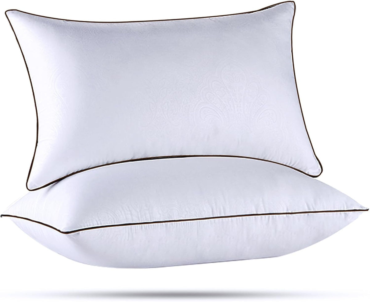 HUXMEYSON - Juego de 2 almohadas tamaño Queen, lujosas almohadas de cama de hotel con relleno alternativo de plumón para personas que duermen de lado o de espalda