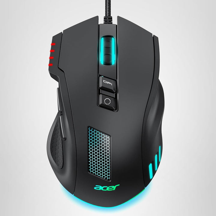 acer Ratón para juegos con cable, mouse ergonómico RGB de 12,800 DP...