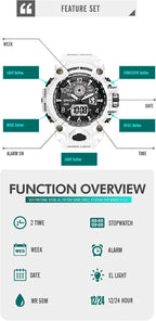 Relojes para Hombre Deportivos al Aire Libre Resistente al Agua Militar Reloj de Pulsera con Fecha Multifunción Táctico LED Alarma Cronómetro