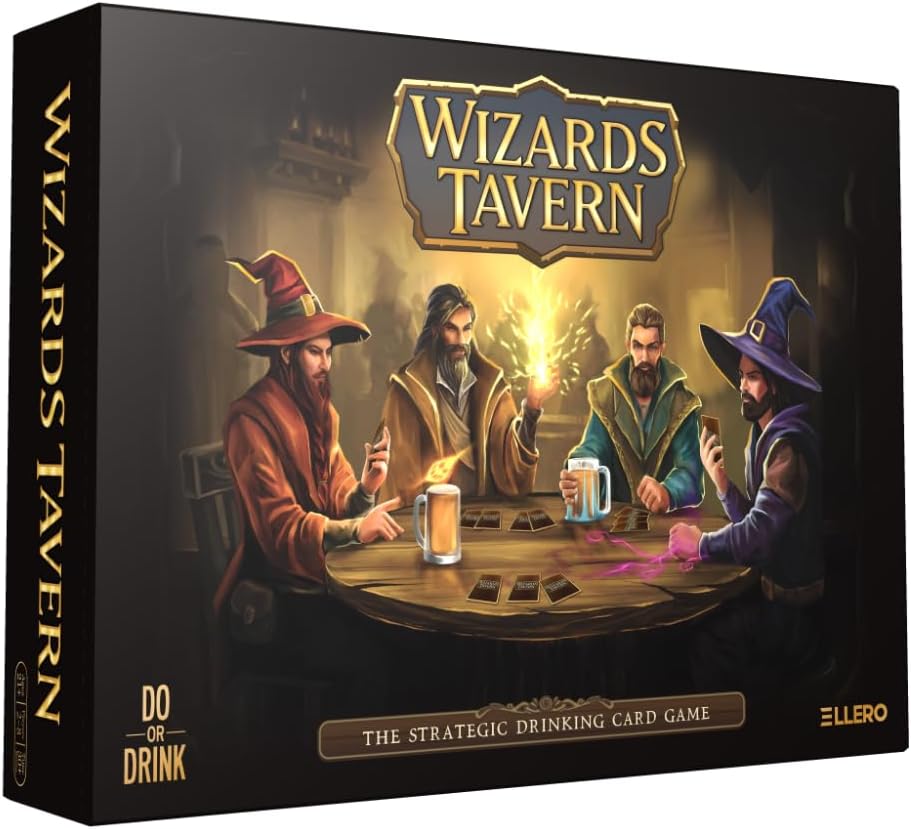 Do or Drink Wizards Tavern Strategy - Juego de cartas para beber para adultos de 21 años en adelante, juego de fiesta de fantasía caótica con hechizos, dados y posavasos | 2 a 8 jugadores, 170 cartas