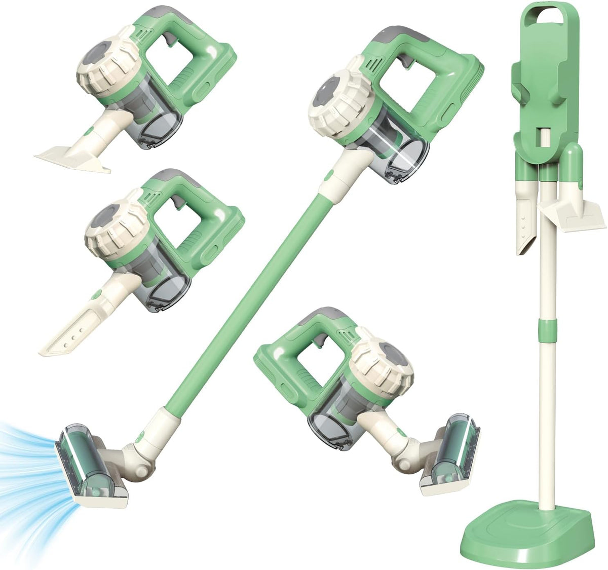 Aspiradora 3 en 1 para niños que realmente funciona con succión real, aspiradora de juguete inalámbrica, juego de limpieza interactivo para niños a partir de 3 años (verde)