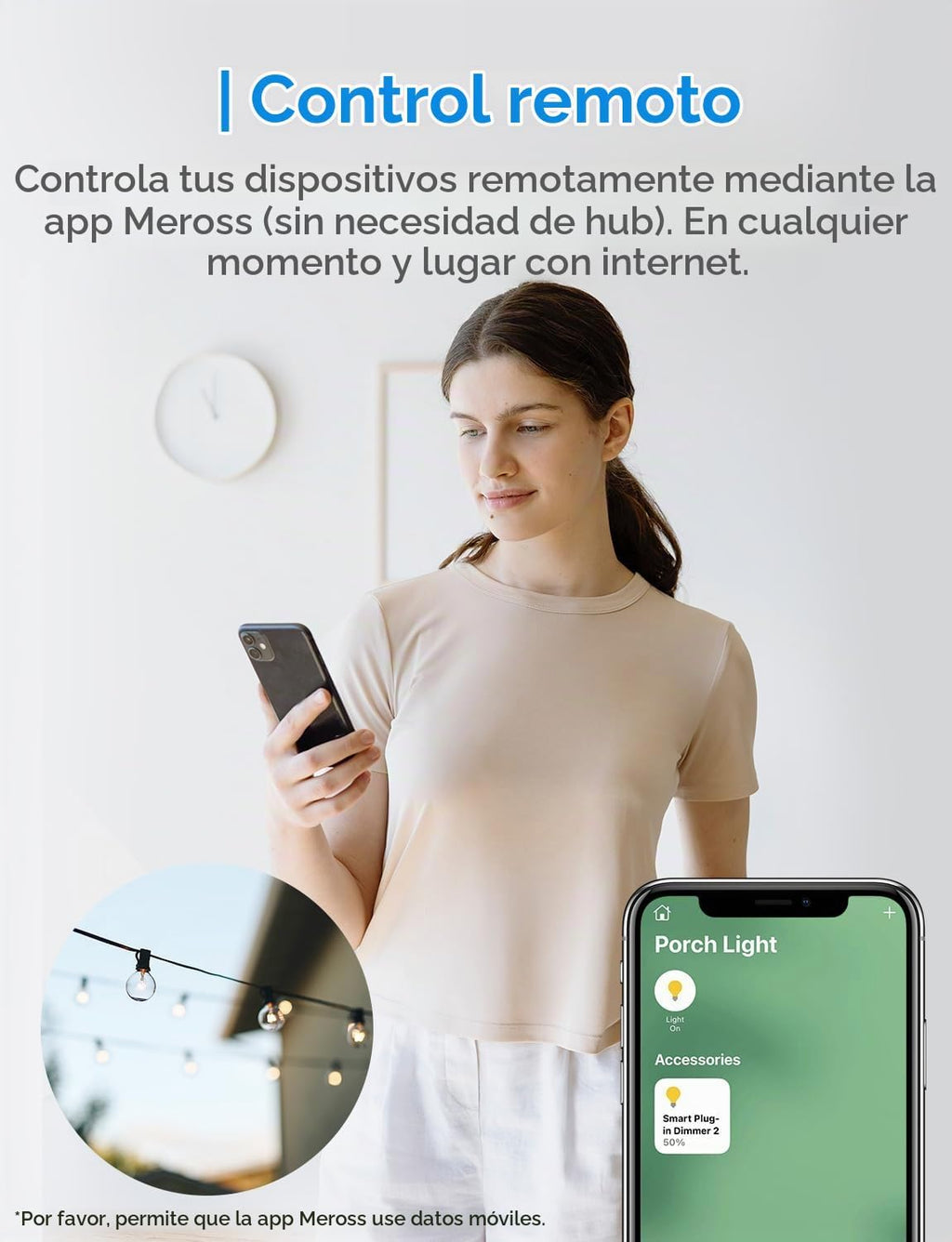 Lámpara meross Enchufe de atenuación para exteriores, enchufe inteligente para exteriores compatible con Apple HomeKit, Alexa, Google Home, atenuador para exteriores IP44 para lámparas de tira de luces, luces