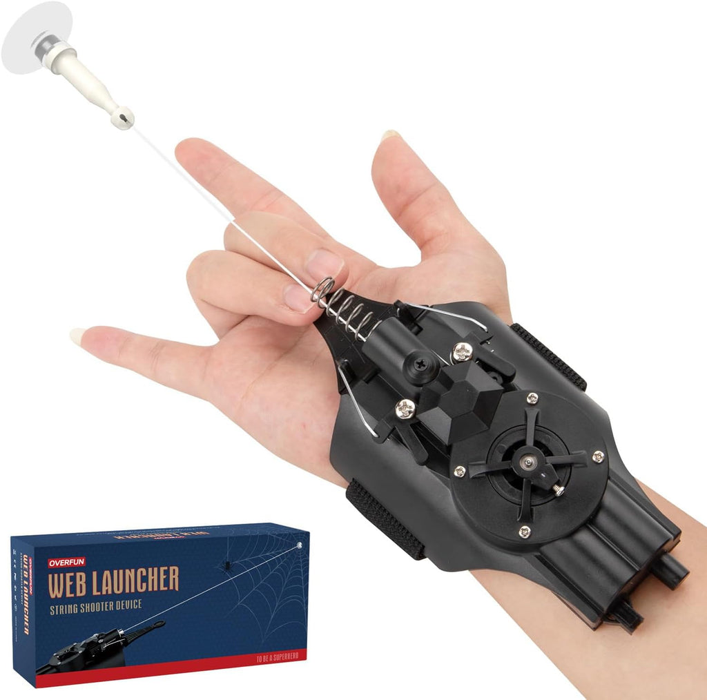 OVERFUN Lanzador de Telarañas Juguete Disparador de Cuerdas de Araña, Gadgets Geniales [Carrete Eléctrico] Seda Real Superhéroe Juego de Roles Juguetes Cosas Divertidas Ideales para Hombres y Niños