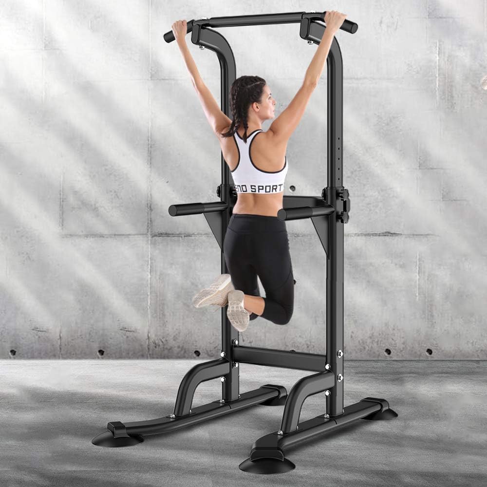 SogesPower Power Tower Estación de Fondos Barra de Dominadas para Gimnasio en Casa con Altura Ajustable Equipo de Entrenamiento de Fuerza, Estación de Barra de Dominadas