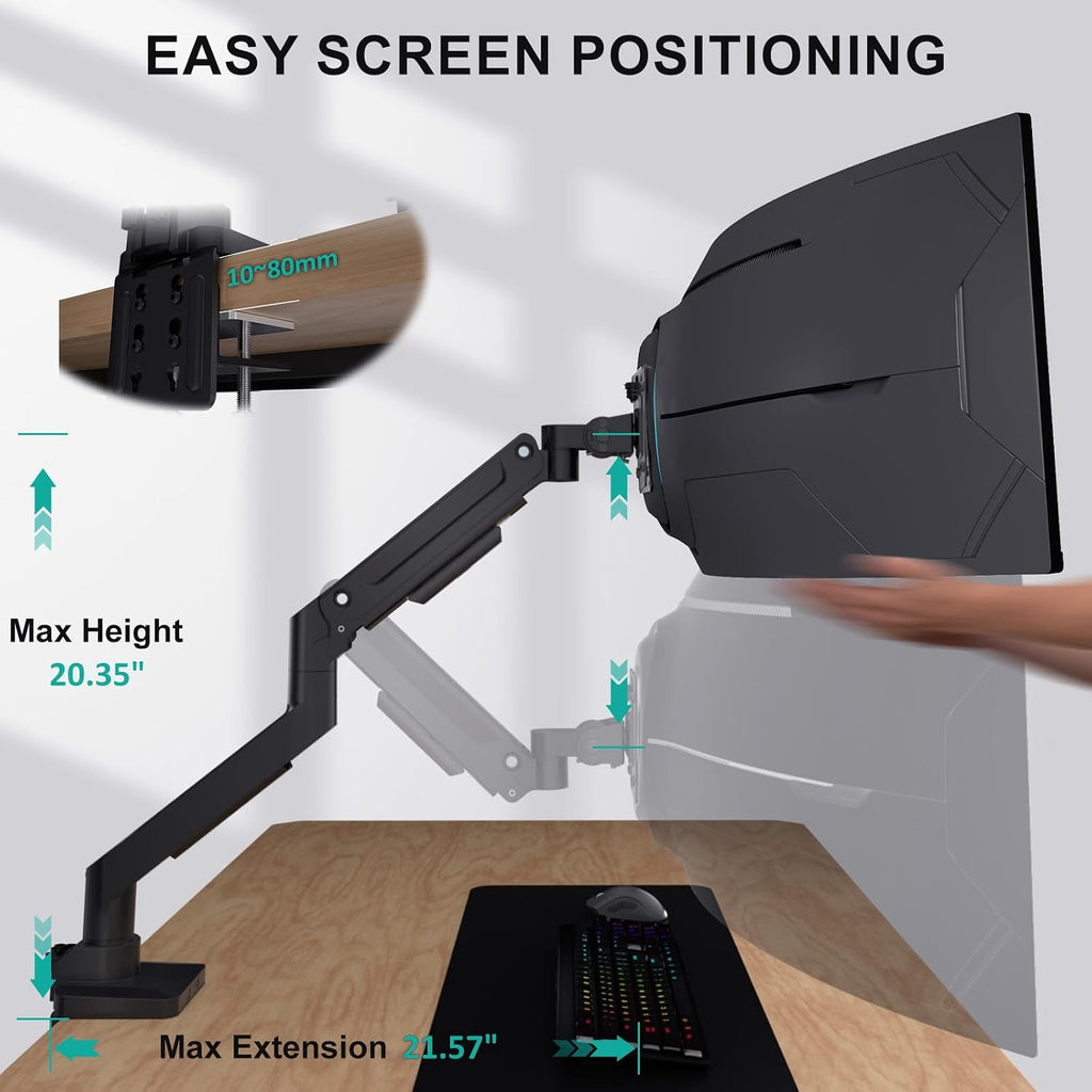 WALI Brazo de monitor resistente para pantalla curva 1000R de 13-49