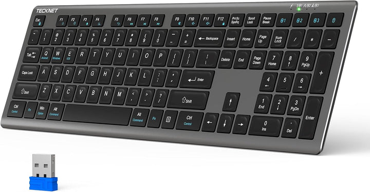 TECKNET Teclado Bluetooth recargable, conmutación libre de 4 dispos...