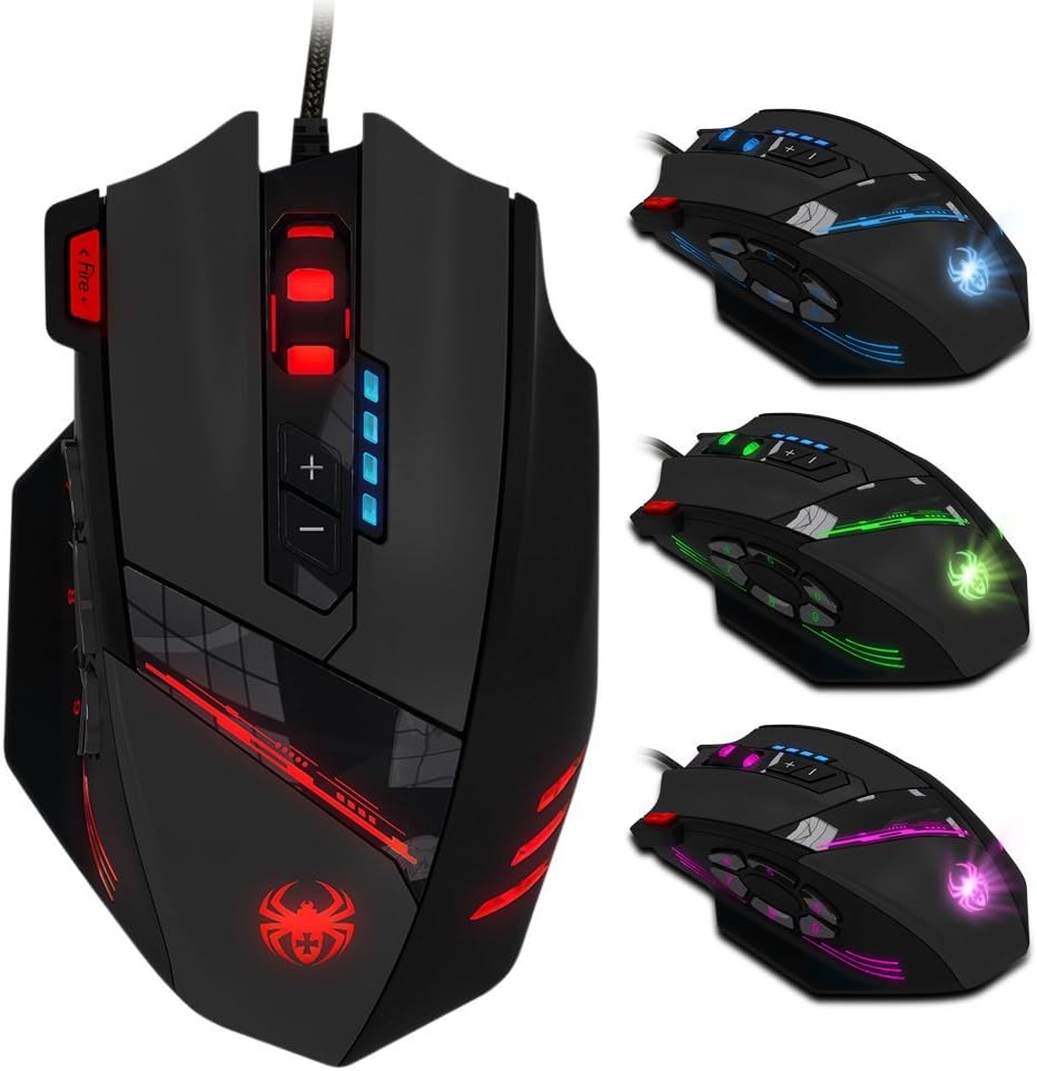 Ratón para juegos C12 con 12 botones programables, ajuste de doble...