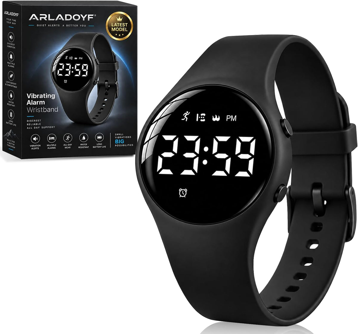 Pulsera de alarma vibratoria para personas que duermen pesadamente, reloj de choque para adolescentes, pulsera silenciosa, despertador, despertar sordos con TDAH, personas con TDAH, portátil