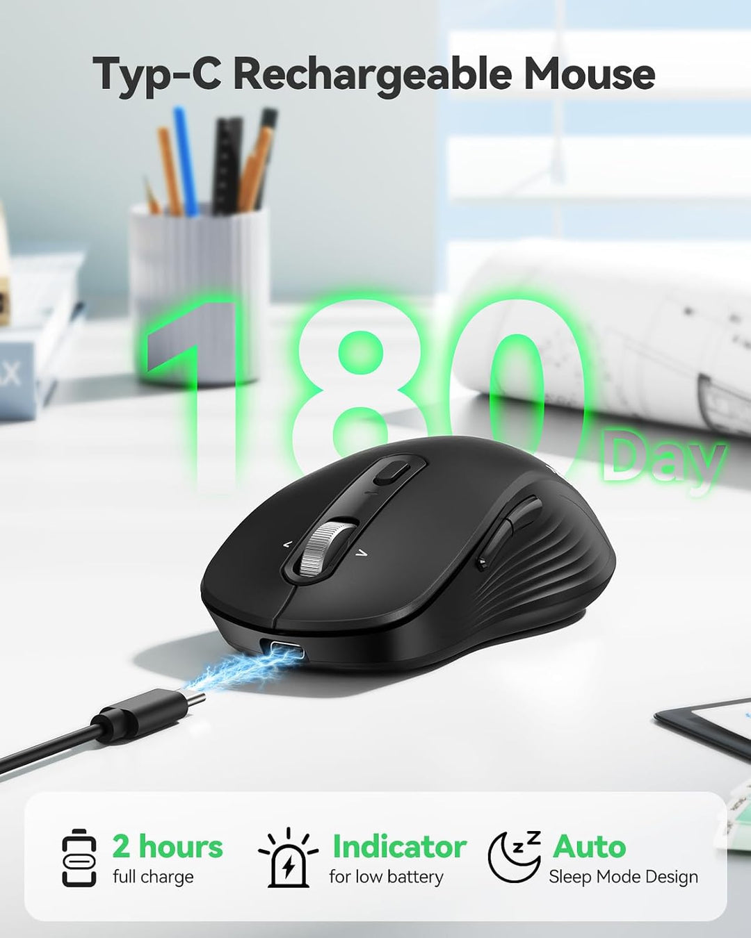 TECKNET Ratón Bluetooth recargable, [USB + BT5.0 + BT3.0] Ratón ina...