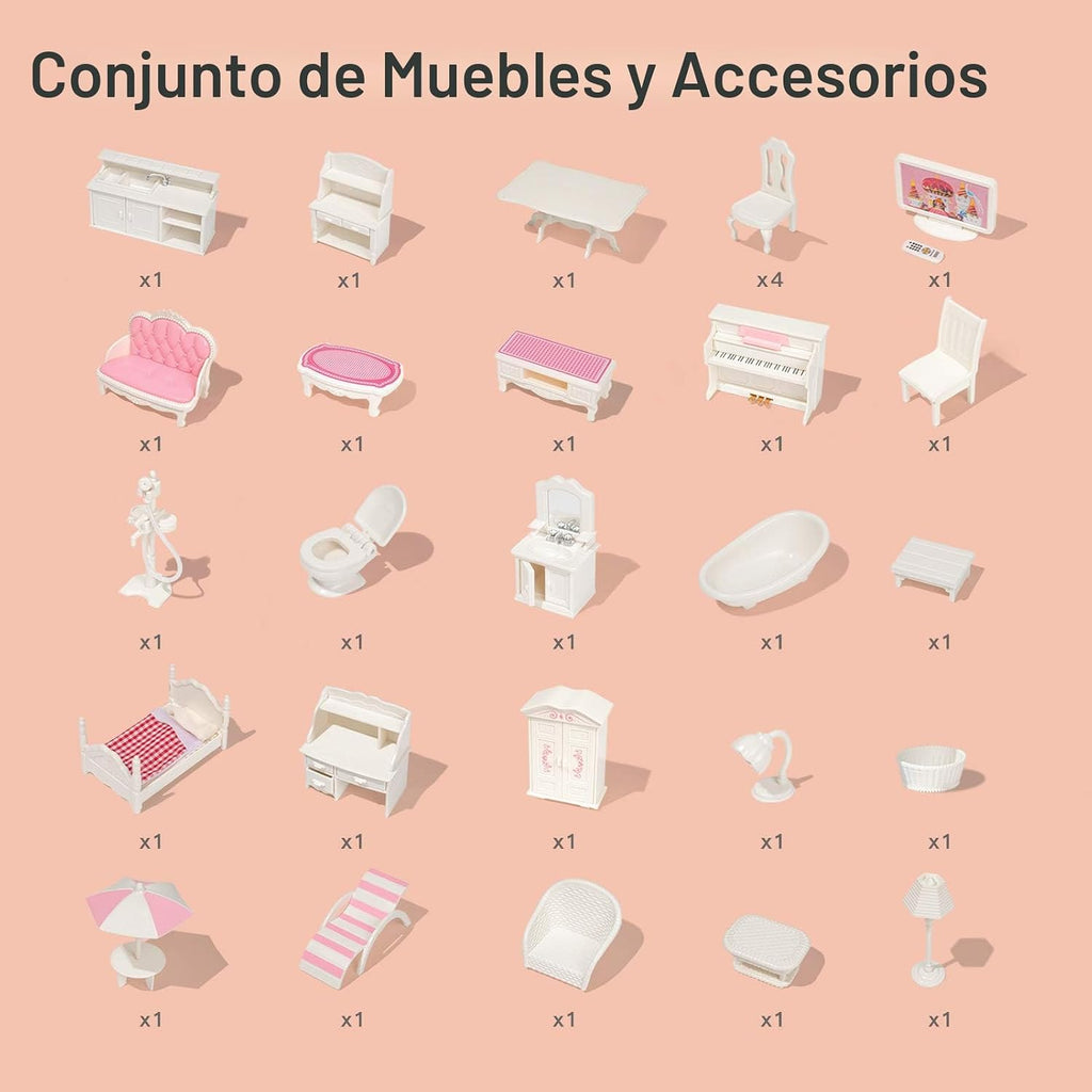 ROBUD Casa de Muñecas de Madera con Muebles Azul para Niñas de 3-6